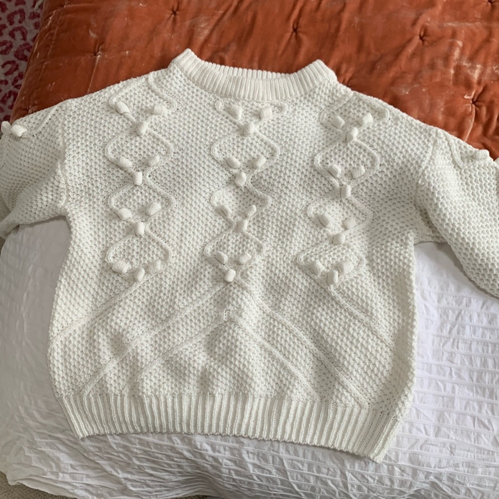 Zara ivory cream kids sweater with Pom poms 13-14